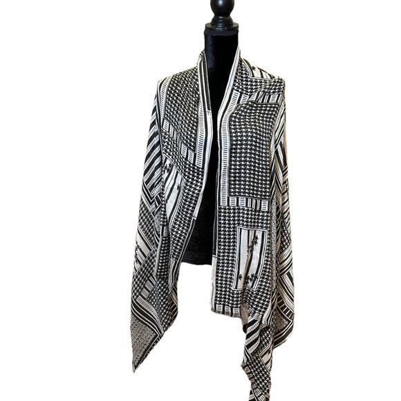 Unbranded Scarf Womens Long Rectangle Black White Colorless Hounds tooth Woven - Picture 6 of 9